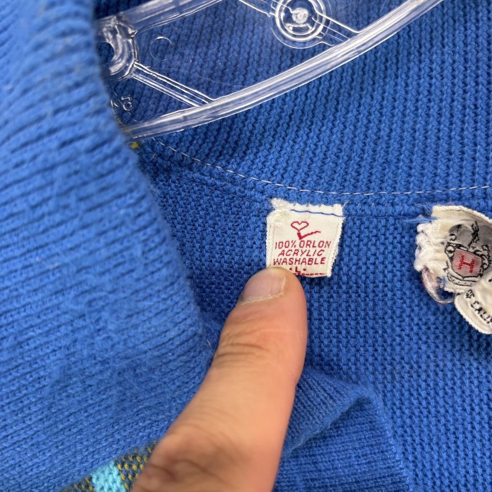 True Vintage 60s Knit Polo Shirt Johnny Collar Mens Large Blue Stripe Rockabilly - Picture 4 of 8
